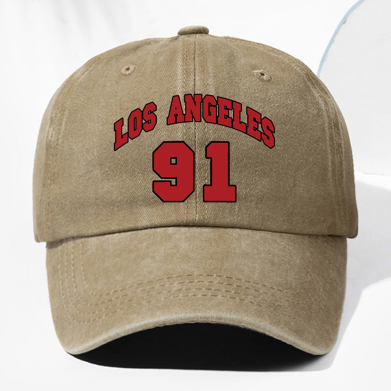 Unisex LOS ANGELES 91 Letter Print Washed Vintage Baseball Cap, Fashionable Sun Outdoor Hat for Men and Women, Adjustable Fit Trucker Hat Suitable for All Seasons and Daily Wear