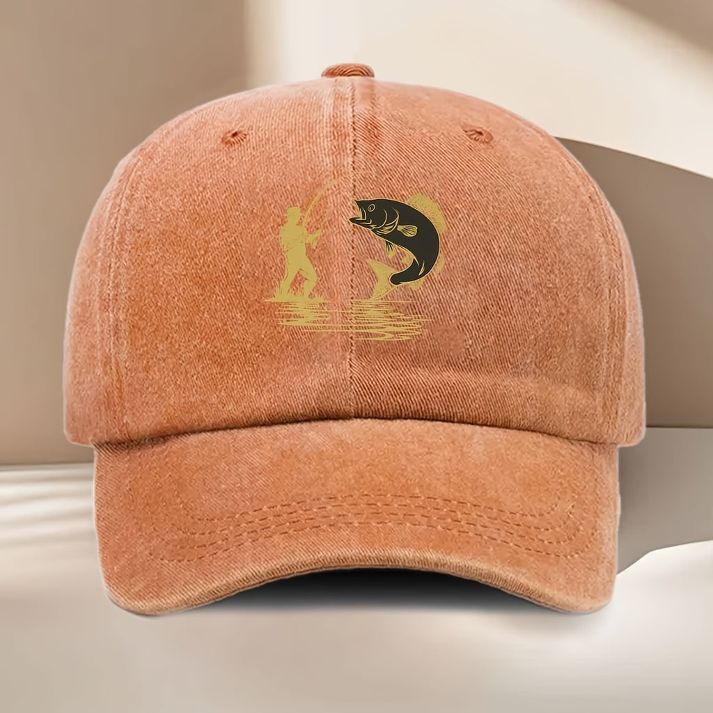 Fishing-Themed Baseball Cap with Curved Brim & Suitable for All- Wear - Sporty Outdoor Hat for Fishing Trips, Daily Use, Parties - Print, Comfortable for Casual and Formal Occasions (No Revision Request)