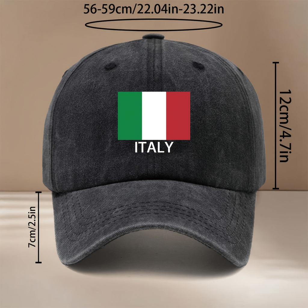 ITALY Letter Print Pattern Baseball Cap Unisex Curved Brim Hat Casual Texture 6-Panel Cap Fashion Lightweight Duckbill Cap Leisure Cap Hip-Hop Cap Vacation Travel Gathering Camping Matching Adjustable Size Easy Trendy All-Season Sports Event Support