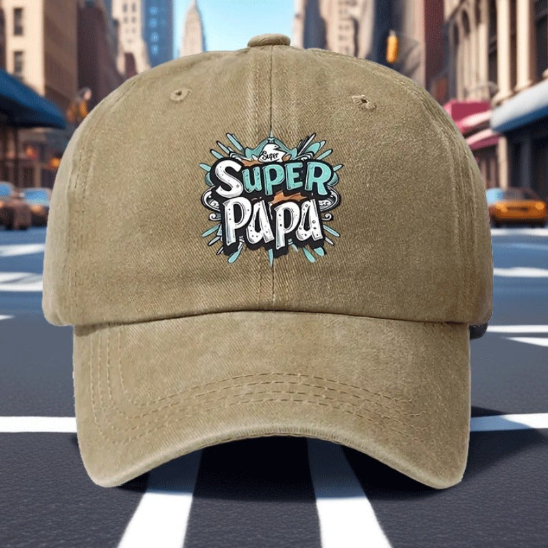 Men's Vintage Baseball Cap- Adjustable Black Cap with Striking "SUPER PAPA" Print, Breathable Six-panel Design, Suitable for Casual Wear, Driving, and Fishing, Outdoor Accessory, Fun Style, Comfortable Fit, Fashionable Headwear,