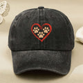 Men' & Women' Vintage Paw Heart Print Baseball Cap - Retro Pet Lover Hat with Paw & Heart, Machine Washable, Adjustable Pull String Closure, Suitable for Casual Streetwear Gift for Dog Owners