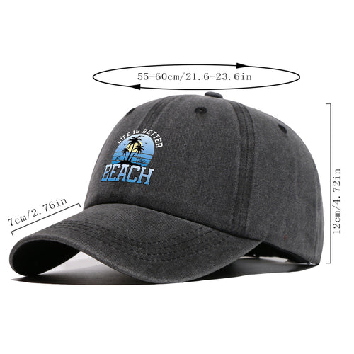 1pc 1pcs "at the BEACH" Coconut Tree Sunset Print Baseball Cap - Adjustable Duckbill Hat Suitable for Men & Women, Breathable Palm Tree for Beach Vacations, Outdoor Picnics, Summer Parties, Casual Cap Gift for,,