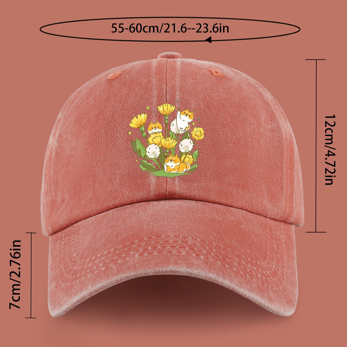 1pc Shiba Inu Dandelion Flower Patch Baseball Cap, Cute Pet Pattern Sun Hat, Fashionable Fresh And Beautiful Unisex Baseball Cap, Adjustable Size, Casual Shopping Hat, Travel Photography Hat, Suitable for Outdoor Picnics, Camping, Travel