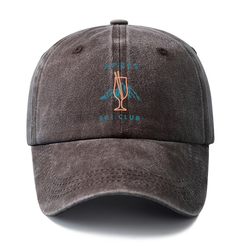 A Unisex, Fashionable and Versatile Baseball Cap with a Printed Wine Glass and Snow Mountain Design, a Classic Retro Washed Outdoor Lightweight Curved Brim Cap, Suitable for Outdoor Vacations, Travel, Camping, and Other Casual Occasions, a Hip-hop Ca