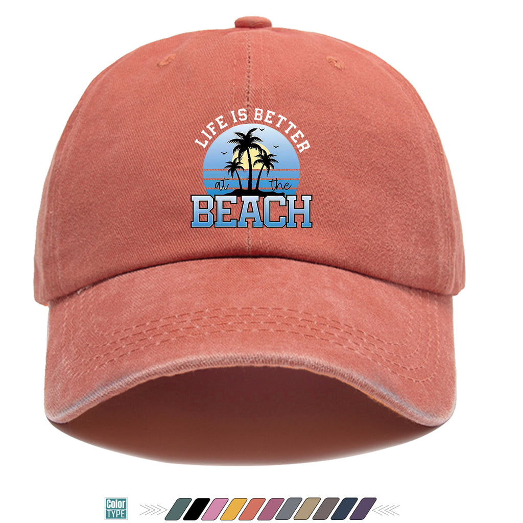 1pc 1pcs "at the BEACH" Coconut Tree Sunset Print Baseball Cap - Adjustable Duckbill Hat Suitable for Men & Women, Breathable Palm Tree for Beach Vacations, Outdoor Picnics, Summer Parties, Casual Cap Gift for,,