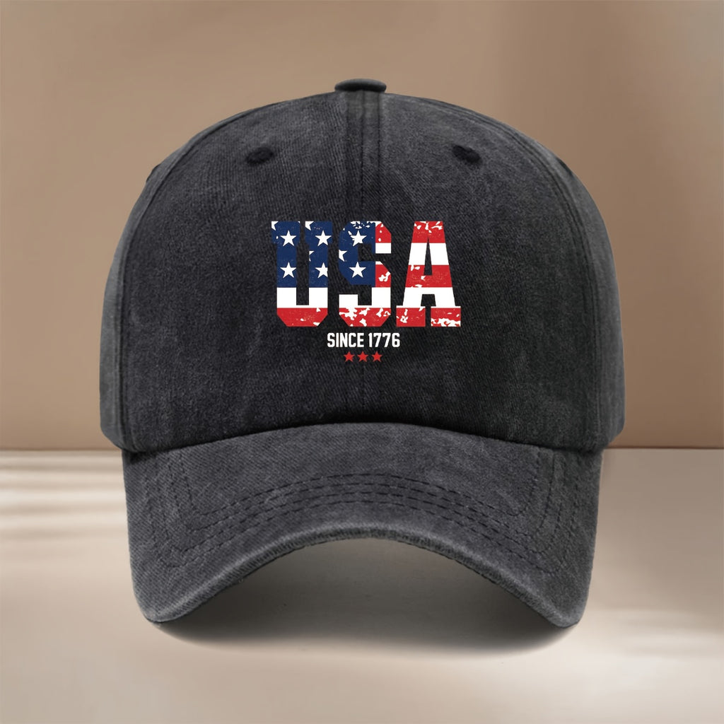 A Comfortable And Lightweight Baseball Cap Featuring The Text 'USA1776', Designed in a Trendy Hip-Hop Style with a Textured Feel. This Unisex Curved-Brim Cap Is Adjustable in Size, Made of Six Panels