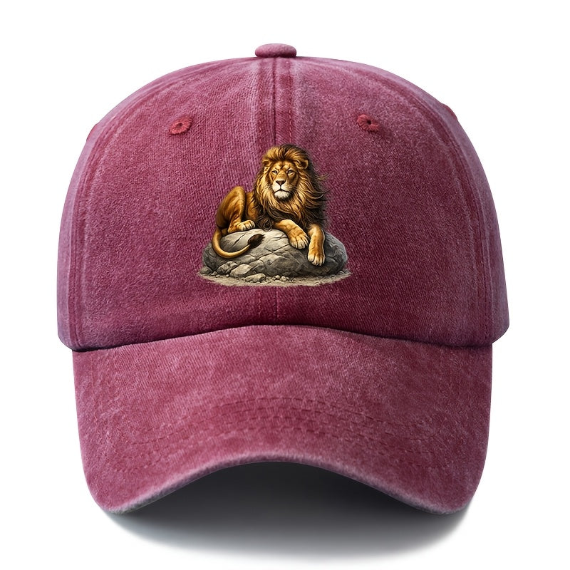 A Unisex Fashion Versatile Printed Lion Baseball Cap, a Classic Vintage Washed Outdoor Lightweight Curved-brim Hat, a Trucker Baseball Cap, Suitable for Casual Occasions Such as Outdoor Vacations, Travel, and Camping, a Holiday Party Hip-hop Hat