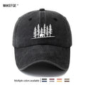 Unisex, Fashionable And Versatile Baseball Cap with Pine Forest And Grizzly Bear Print, Classic Retro Washed Outdoor Lightweight Curved Brim Cap, Suitable for Outdoor Vacations, Travel, Camping, And Other Casual Occasions, Hip-Hop Style Cap