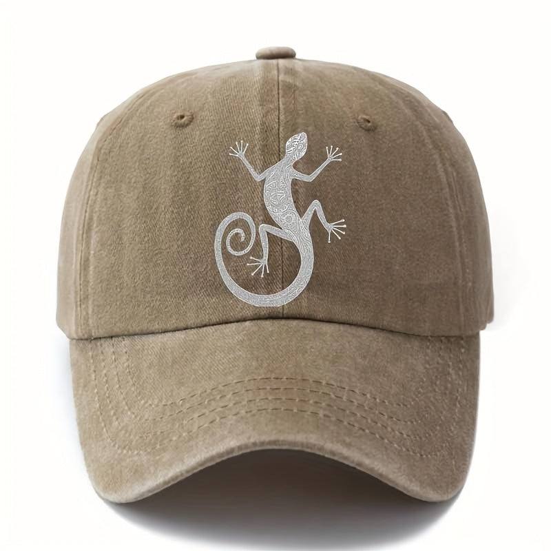 Men' & Women' Retro Washed Gecko Print Trucker Cap - Lightweight Curved Brim Baseball Hat with Gecko, Machine Washable Suitable for Outdoor Travel, Camping,, Casual Wear - Unisex for Adventures