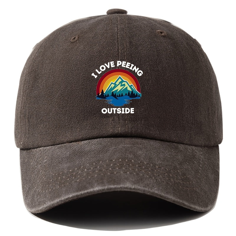 A Printed Washed Vintage Unisex Baseball Cap, Adjustable, in European and American Fashion, Featuring a Duckbill Style, Suitable for Outdoor Camping, Travel, Parties, Hip-hop, and Curved-brim Designs, Making It a Trendy Baseball Cap