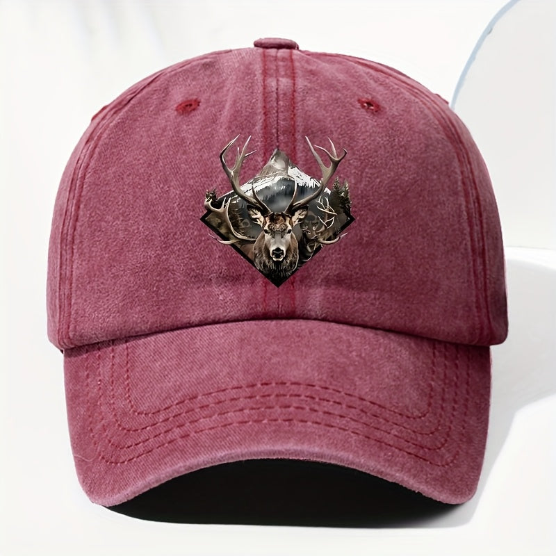 Men' & Women' Vintage Elk Print Trucker Hat - Adjustable Soft Top Baseball Cap with Elk Antler, Washed Suitable for Outdoor, Fishing,, Driving - for - Wear, Casual Cap for Sports and Daily Use