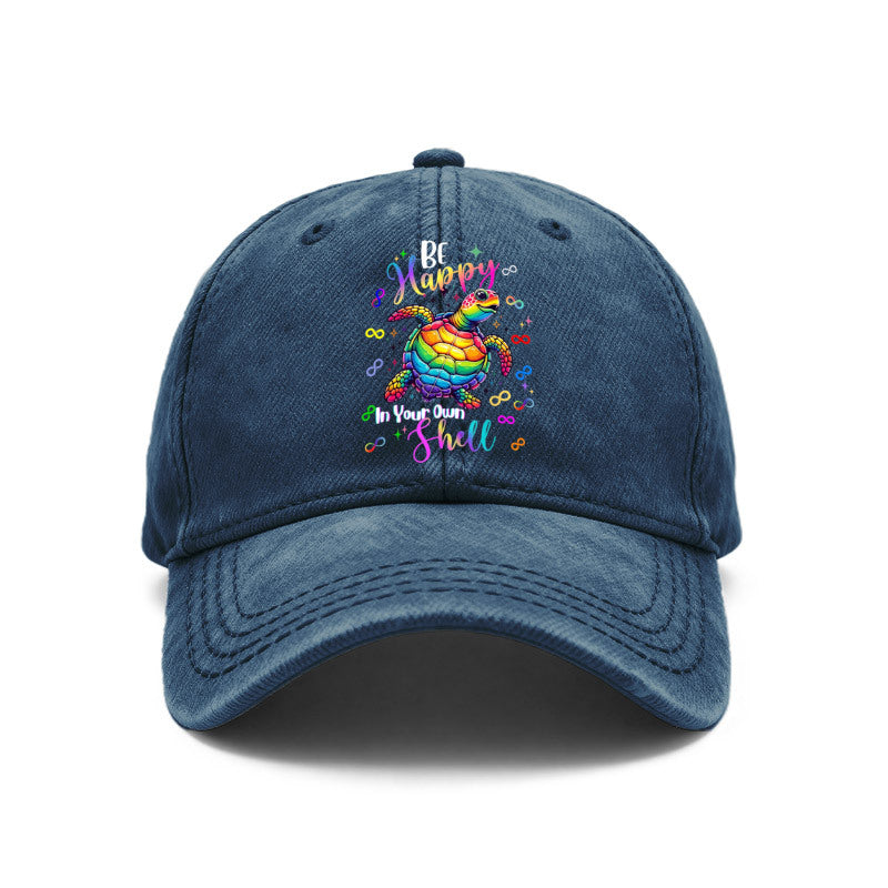 A Vintage Washed Unisex Baseball Cap, Featuring a Rainbow Turtle Design Paired with Bright-colored Pop Art. These Adjustable Hats Are Perfect for Outdoor Activities and Casual Outings, Making Them an Excellent Gift for Men, Women, and Friends.