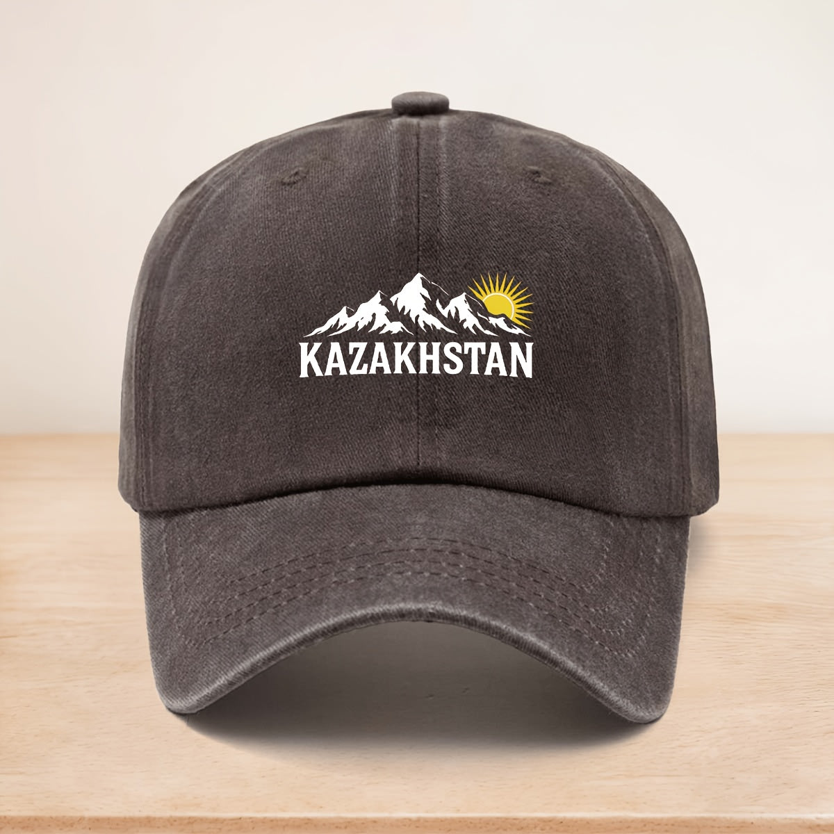 A KAZAKHSTAN Snow Mountain Sunrise Washed Baseball Cap, Adjustable Size, Casual Hat Suitable for All Seasons, Outdoor Vacation, Personalized Street Hip-Hop Cap, Soft Top, Non-Pressurizing, Curved Brim, Lightweight, Durable, Easy to Maintain, Trucker