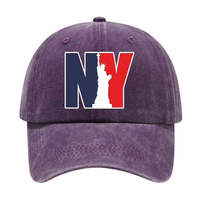 1 Washed Distressed Print Baseball Cap for Adults, NY Statue of Liberty Print, Washed Vintage Distressed Soft Top Baseball Cap, Unisex Versatile Baseball Cap