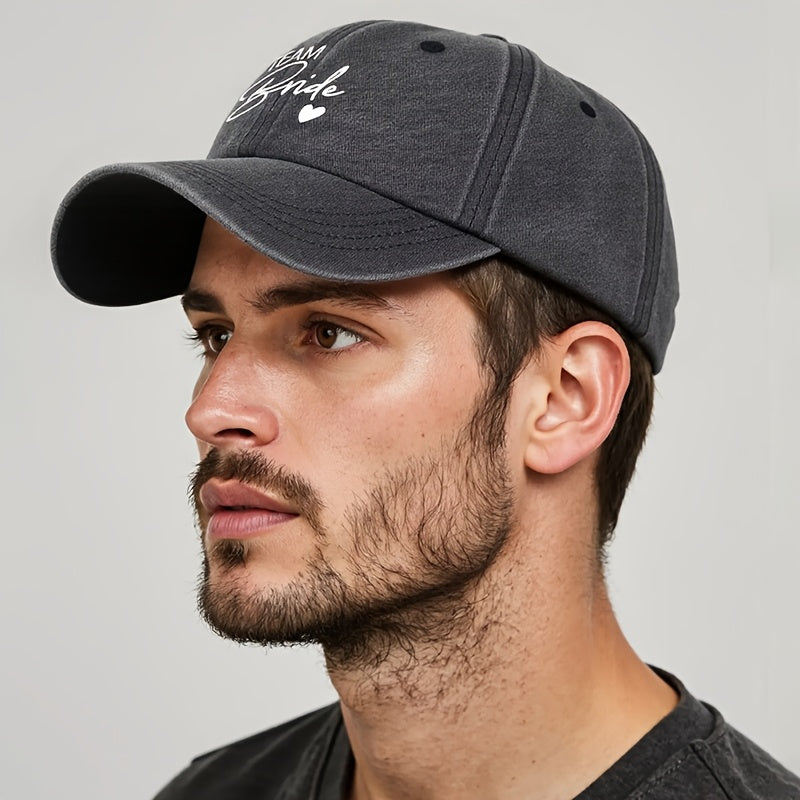 Unisex Printed Letter Washed Baseball Cap, TEAM Bride Curved Brim Hat, Lightweight Outdoor Bucket Hat for Camping And Travel Casual Style, Trucker Baseball Cap Suitable for Men And Women