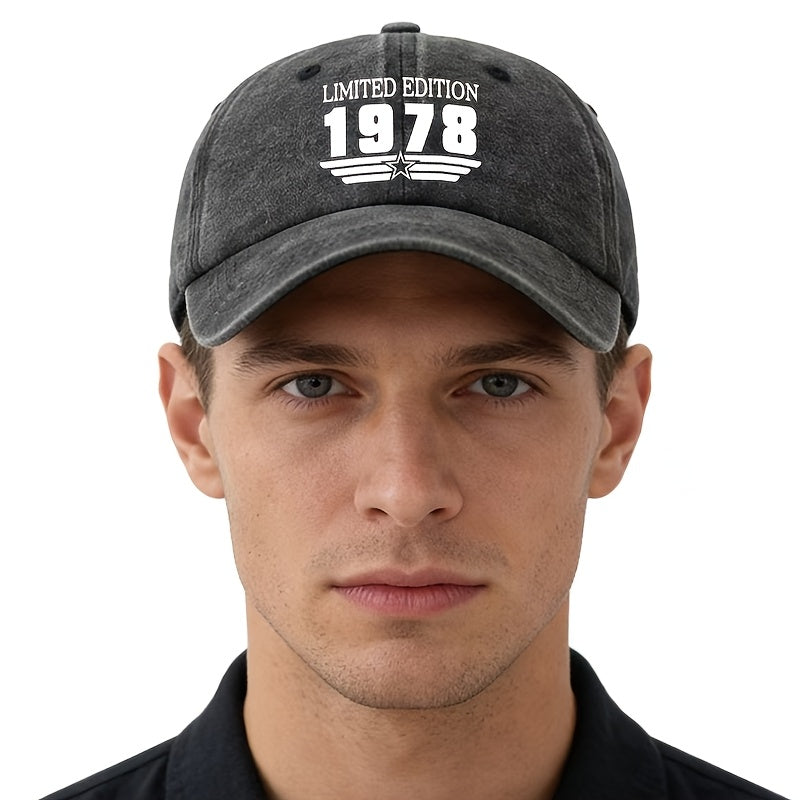 A Unisex Fashion Versatile Printed LIMITED EDITION 1978 Baseball Cap, Classic Retro Washed Outdoor Lightweight Curved Brim Hat, Trucker Baseball Cap, Suitable for Outdoor Vacation Travel Camping And Other Leisure Occasions