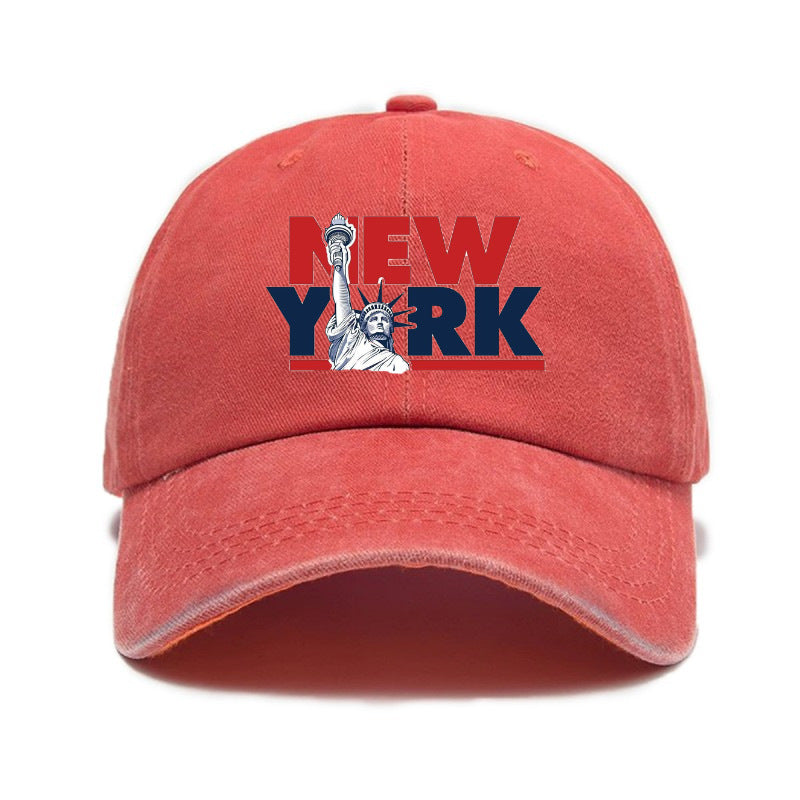1 Washed Distressed Printed Baseball Cap for Adults, Versatile Vintage New York Statue of Liberty Print Washed Distressed Soft Top Sun Baseball Cap, Unisex