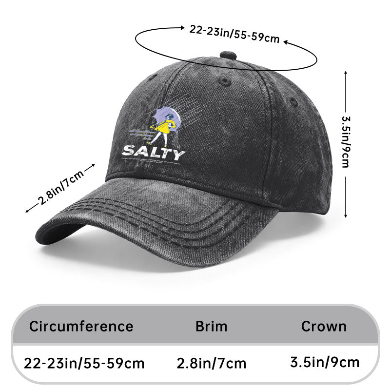 1pc Retro Distressed Unisex Baseball Hats, Salty Girl Featuring an Umbrella And Raindrop Graphic, Adjustable Fit, Ideal for Outdoor Events And Everyday Use, Perfect Gifts for Both Men And Women, Friends