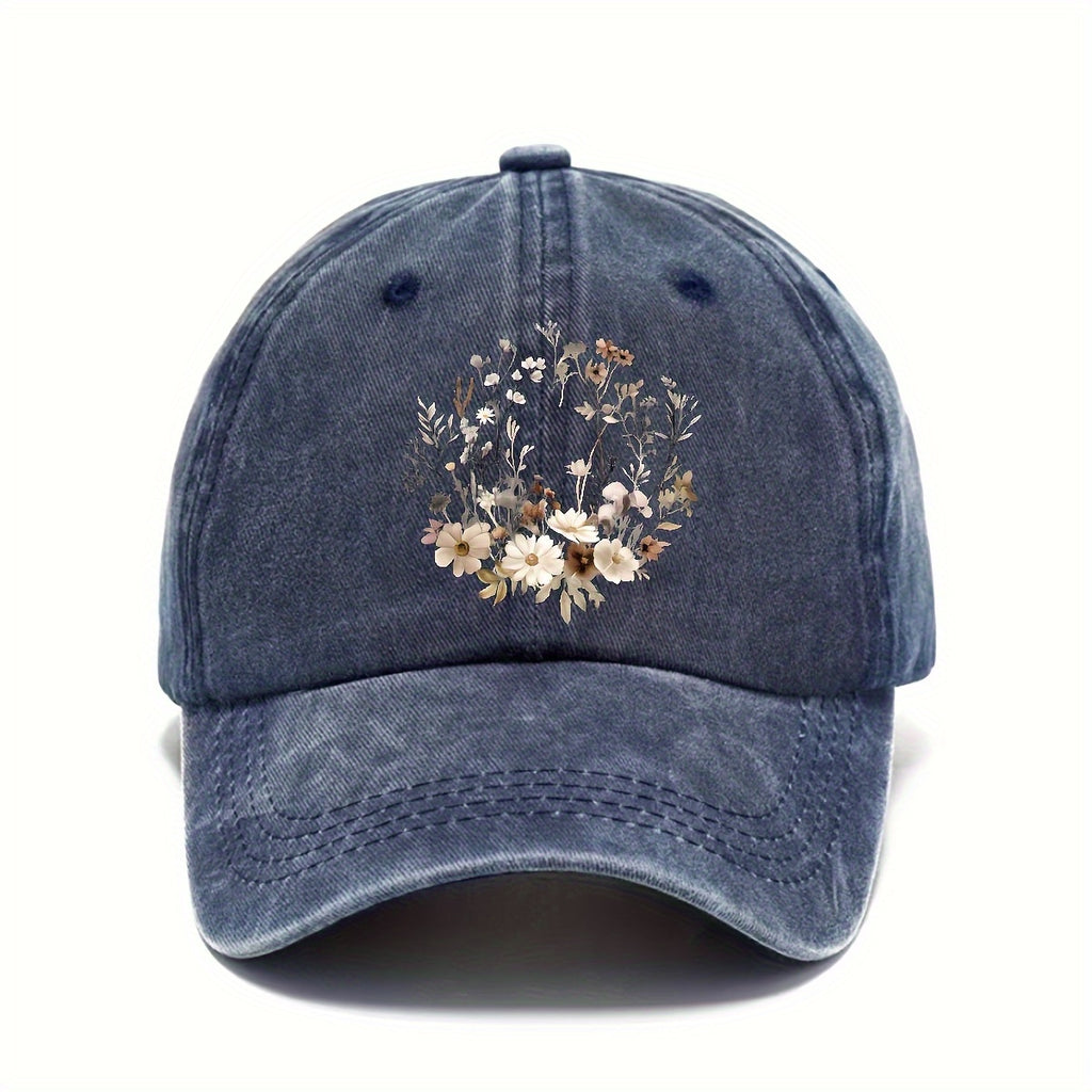 Adjustable Snapback Baseball Cap - Breathable Lightweight, Embossed Floral Design, Machine Washable for Casual & Formal Occasions