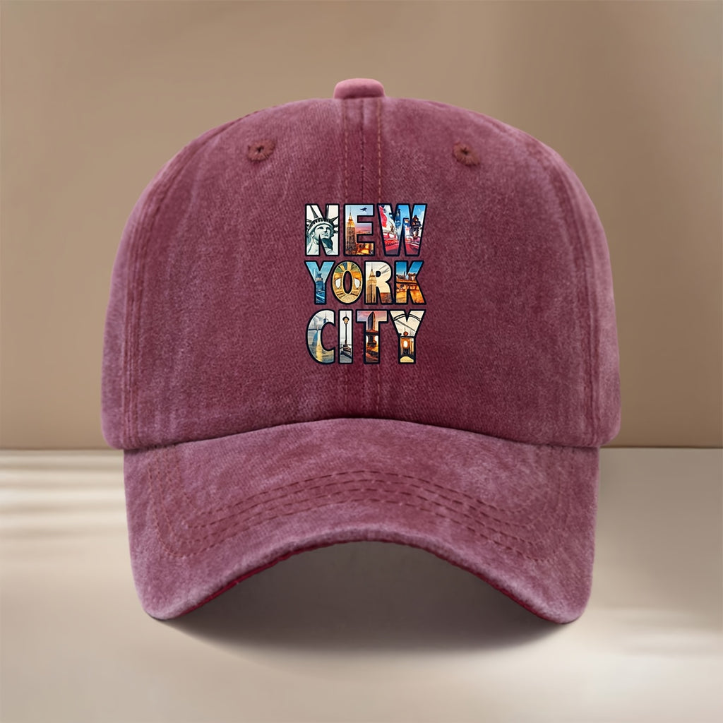 NEW YORK CITY Letter Cityscape Pattern Baseball Cap with Textured Comfort Hip-Hop Hat Unisex Curved Cap for Friends' Gatherings Camping Matching Lightweight Easy Duckbill Cap Individual Style Six-Panel Cap Casual Hat Trendy Fashion All-Season Adjust