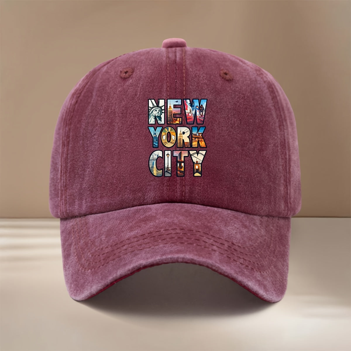 NEW YORK CITY Letter Cityscape Pattern Baseball Cap with Textured Comfort Hip-Hop Hat Unisex Curved Cap for Friends' Gatherings Camping Matching Lightweight Easy Duckbill Cap Individual Style Six-Panel Cap Casual Hat Trendy Fashion All-Season Adjust