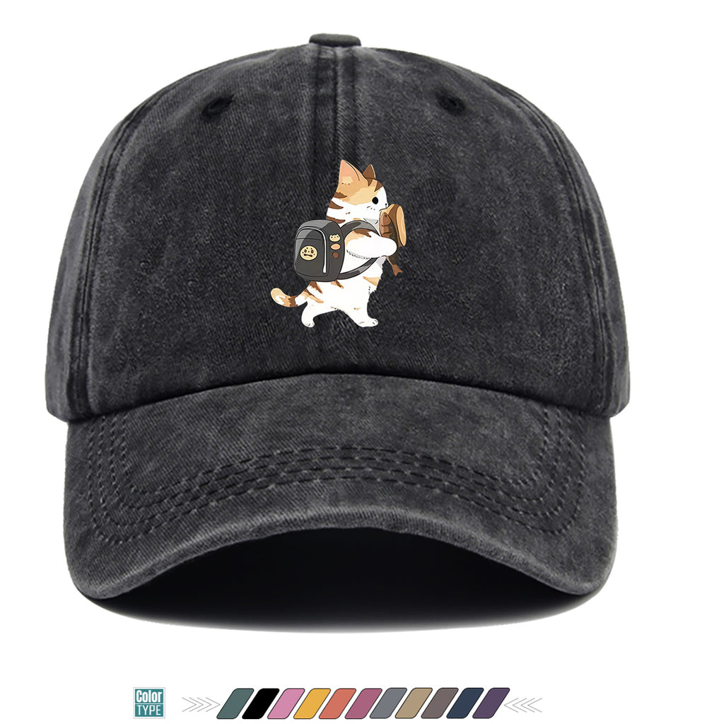 1pc Cartoon Orange White Cat Back Bag Fish Dry Print Baseball Cap Cute Fun Sun Hat Fashion Casual All-Match Unisex Baseball Cap Adjustable Size Daily Hat Commute Street Style Suitable for Daily Outing Shopping Dating Walking Weekend Gatherings Comfo