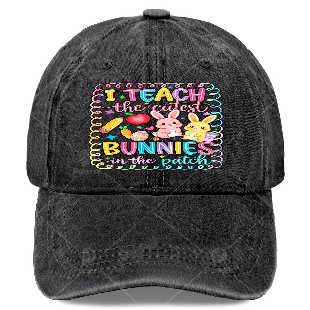 Retro Baseball with Bunny Teacher - Lightweight Full-Body Print Round Suitable for Easter, Christmas, 4th & Events, Hand Washable for Tournaments, Casual Wear - I Teach The Cutest Bunnies in The Patch