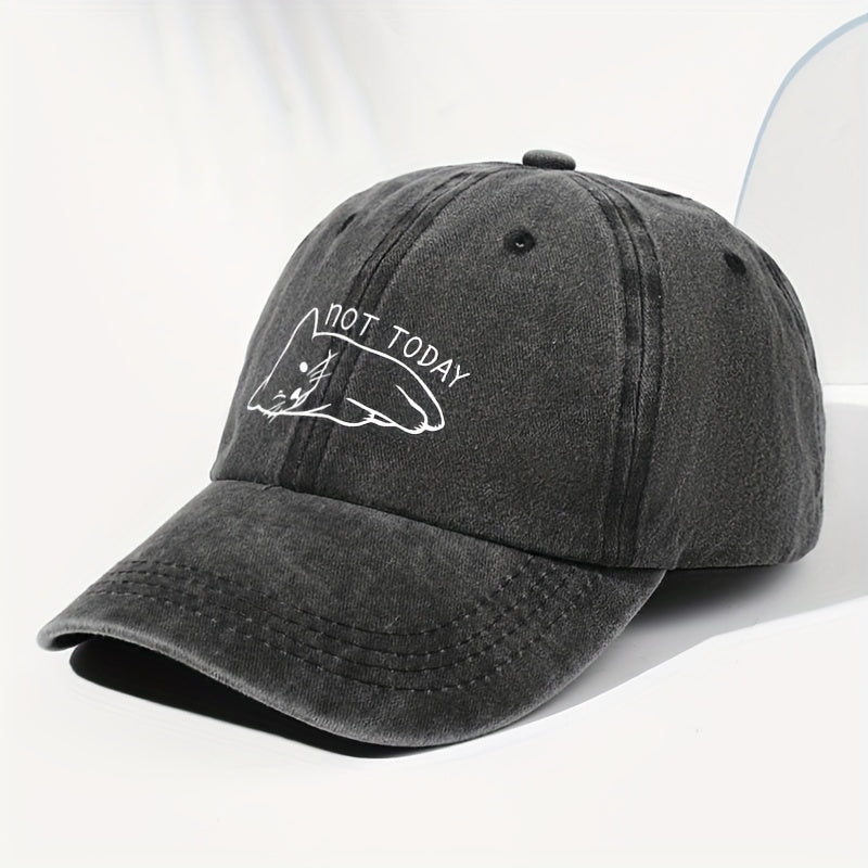 A Unisex Vintage Baseball Cap with Cat Print, Suitable for Outdoor. It Features Adjustable Size, Perfect for Daily Wear, All Seasons