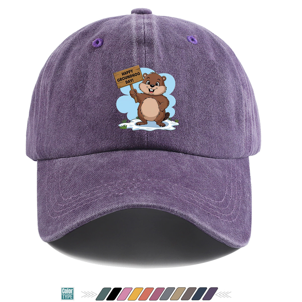 1pc Groundhog Day Theme Cartoon Print Baseball Cap, Happy Groundhog Holding Sign Pattern Sun Hat, Fashion Casual Duckbill Cap, Unisex Adjustable Size, Outdoor Travel Hat, Daily Wear Hat, Holiday Party Hat, Birthday Gift Hat, Friend Gathering Hat