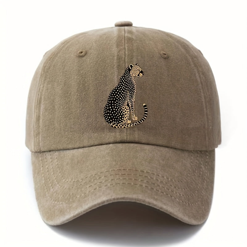 MAKEFGE Unisex Leopard Print Baseball Cap - Classic  Washed Design, Lightweight Curved Brim Trucker Hat for Outdoor Camping, Travel & Casual Wear, Black with Golden Leopard Print, Adjustable Fit for Men & Women, Leopard Print Baseball Cap