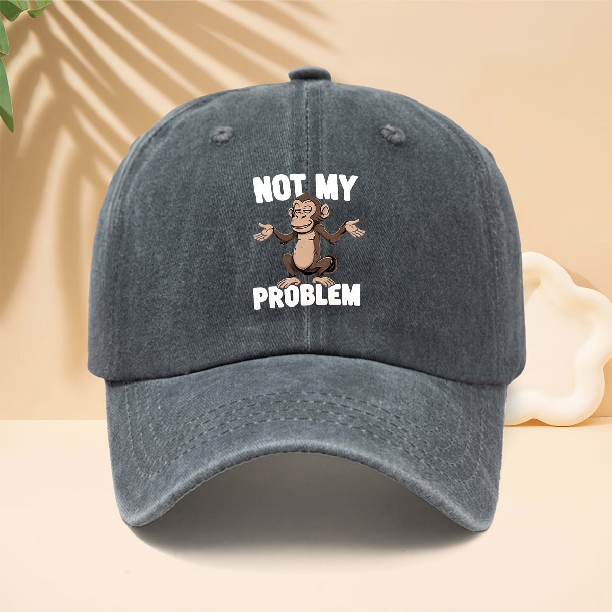 Baseball Cap with NOT MY PROBLEM Monkey Pattern, American Modern Funny Slouchy Street Style Adjustable Unisex Casual Hat, All-Season Adjustable Brim Hat for Walking, Parties, Shopping, Dates, And Parties, Hip-Hop Hat with Soft Top Design
