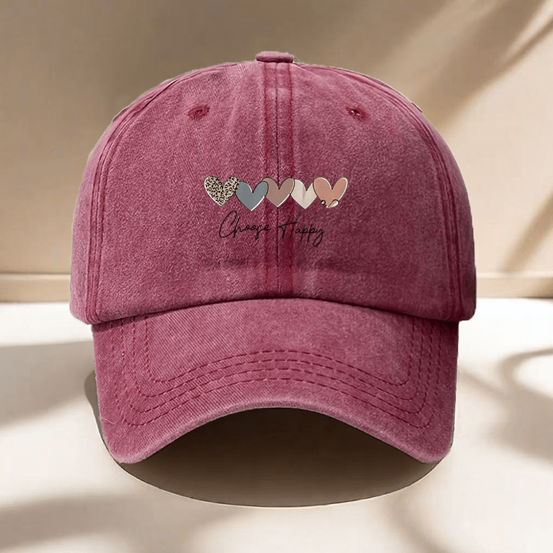 1pc Hat, "Heart and Happiness" Printed Baseball Cap, Adjustable Solid Color Hat, Dad Hat, Hiking Hat, Perfect for Outdoor Activities, Daily Outings, Shopping and Dating, Versatile Headwear Accessory