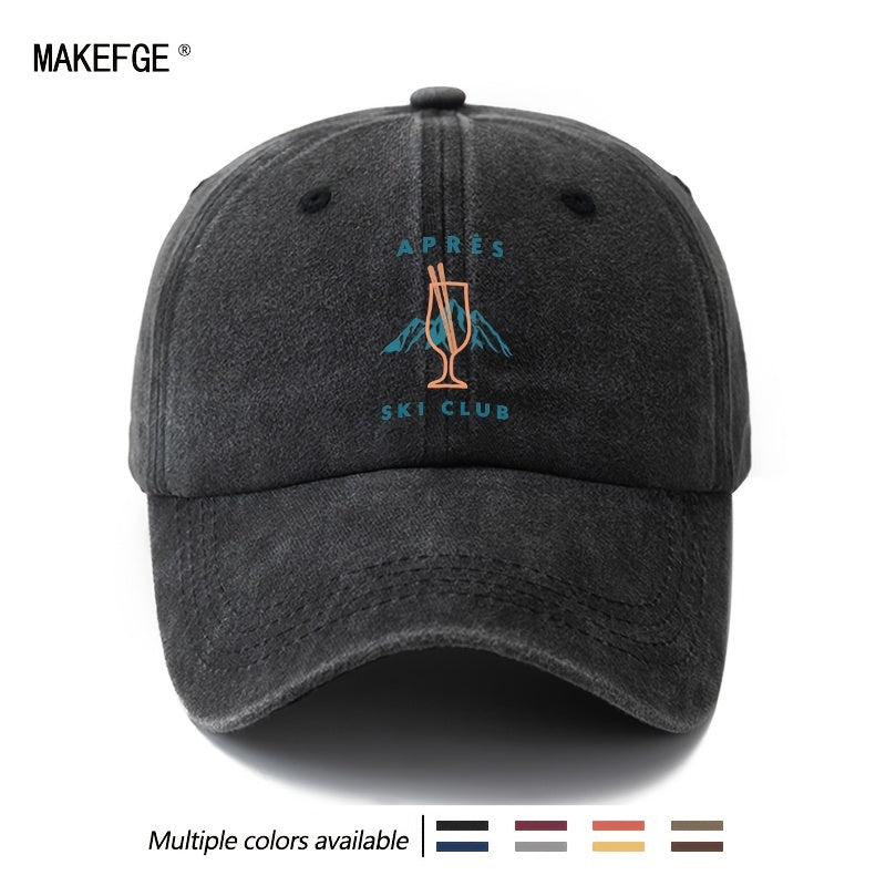 A Unisex, Fashionable and Versatile Baseball Cap with a Printed Wine Glass and Snow Mountain Design, a Classic Retro Washed Outdoor Lightweight Curved Brim Cap, Suitable for Outdoor Vacations, Travel, Camping, and Other Casual Occasions, a Hip-hop Ca