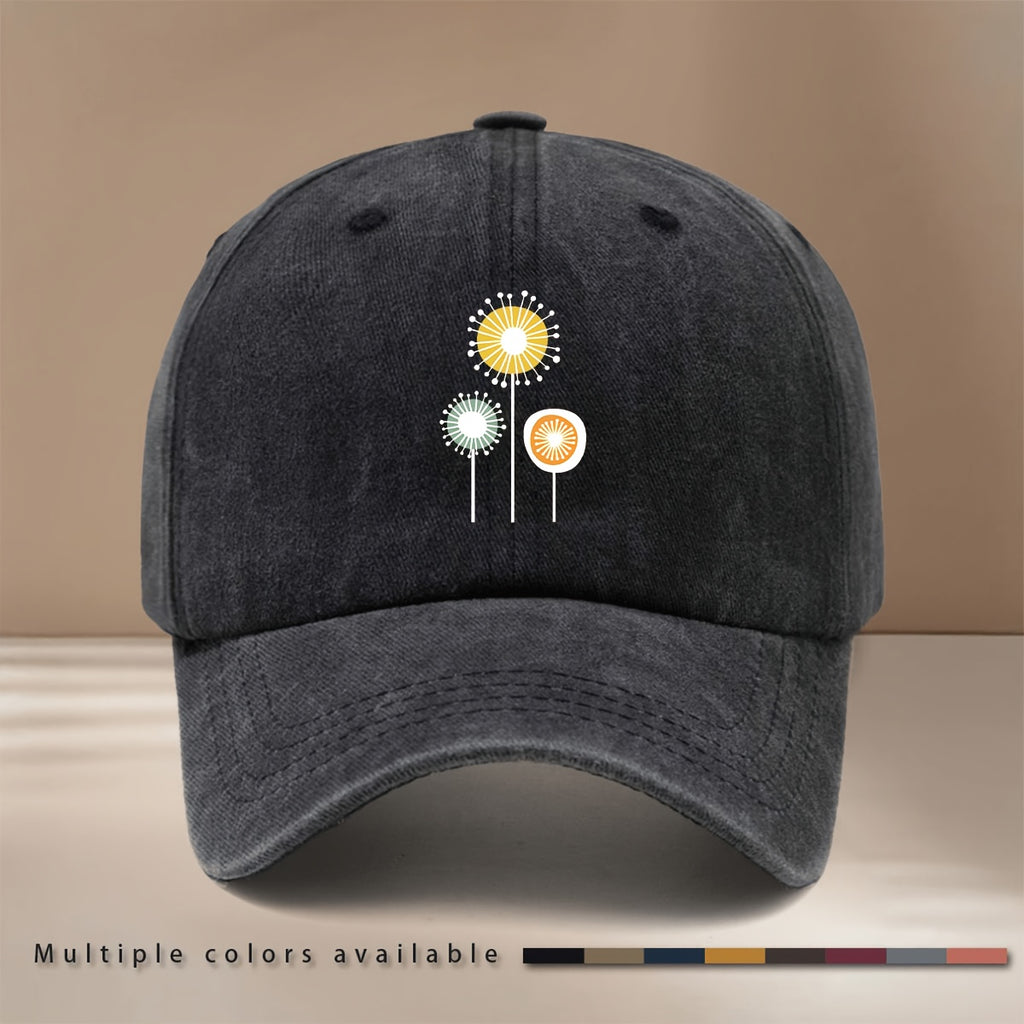 This Is a Dandelion-printed Baseball Cap, a Lightweight and  Casual Hat Suitable for Sports Events and Cheering. It Features a Hip-hop Style with a Relaxed Fit, and Is Available in a Unisex Design. This Six-panel Cap Is Adjustable in Size