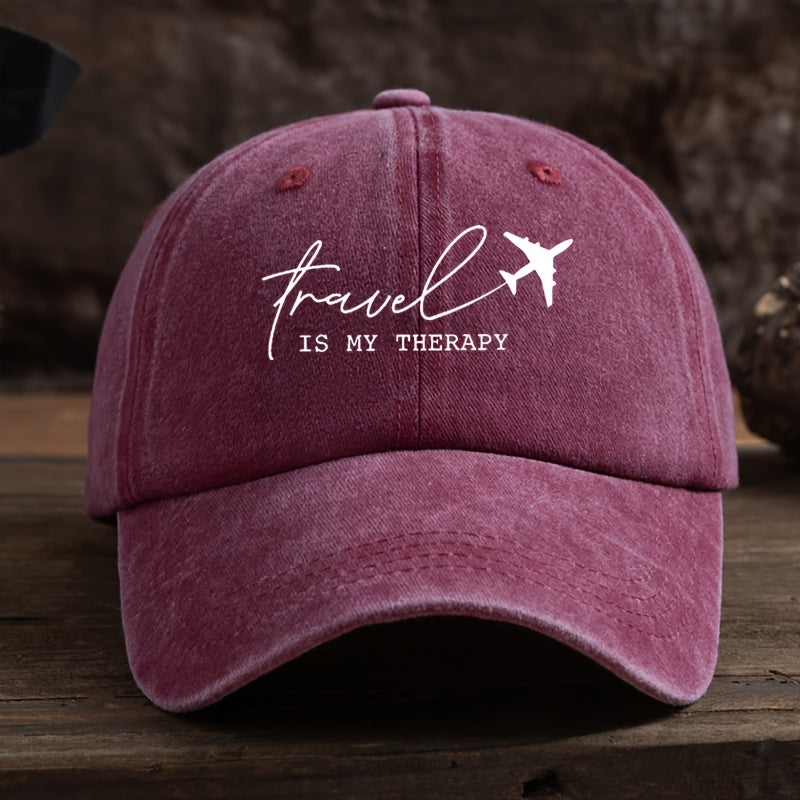 Fun Letter Airplane Print Baseball Cap Classic Washed Distressed Retro Curved Brim Hat Outdoor Casual Sports Running Hiking Camping Fishing Hat Soft Comfortable Dad Hat Individual Street Rock Hip-Hop Hat