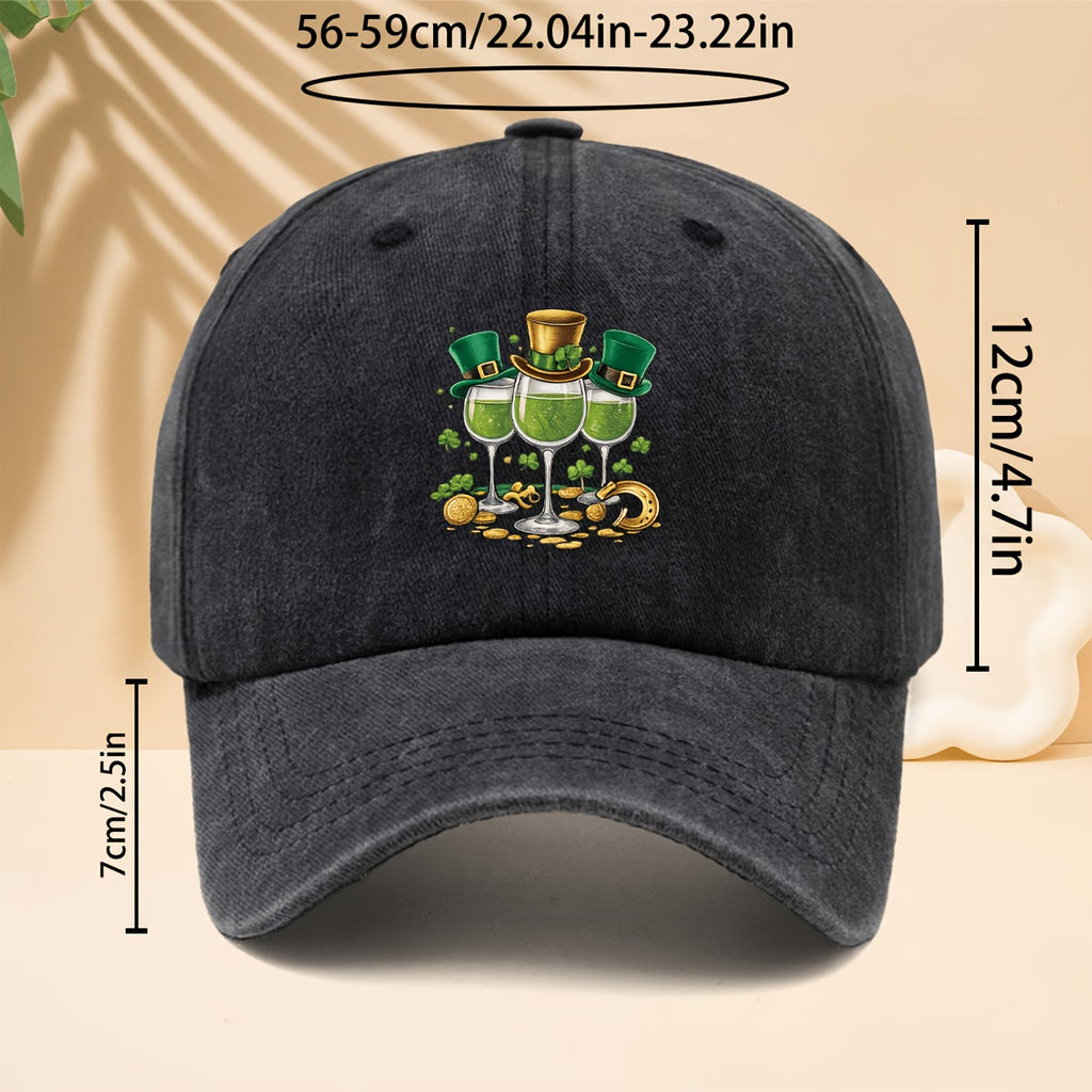 Baseball Cap with a Vintage Carnival Design Featuring a Pattern of 3 Hooded Goblets Containing Green Liquid. Adjustable Curved Brim Snapback Hat Suitable for Walking, Shopping, Traveling, Gatherings, Vacations, and Parties. One-size-fits-all Unisex