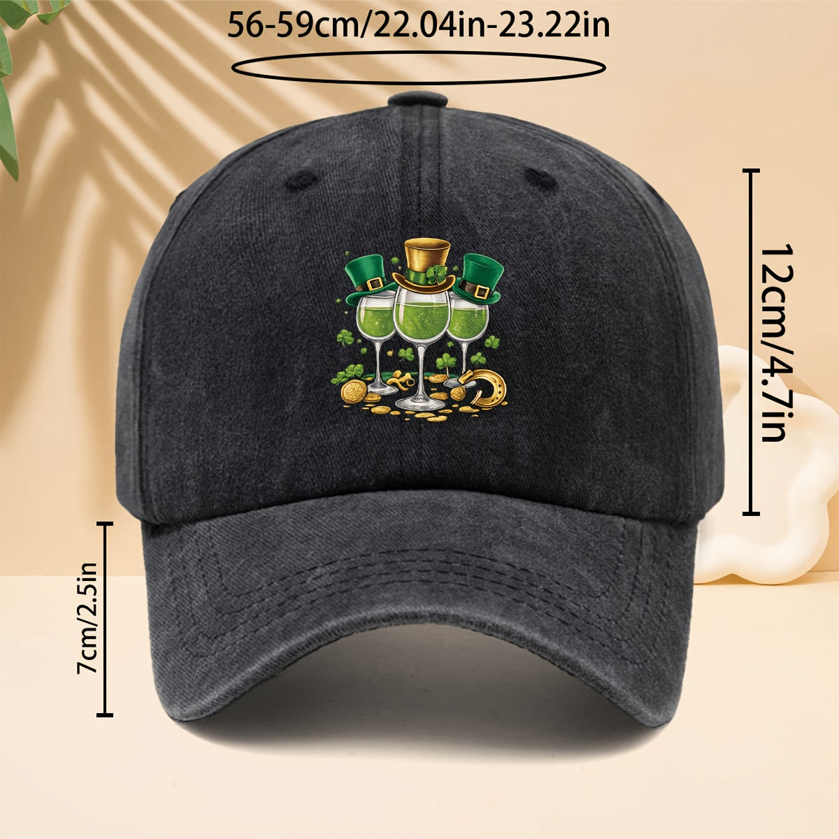 Baseball Cap with a Vintage Carnival Design Featuring a Pattern of 3 Hooded Goblets Containing Green Liquid. Adjustable Curved Brim Snapback Hat Suitable for Walking, Shopping, Traveling, Gatherings, Vacations, and Parties. One-size-fits-all Unisex