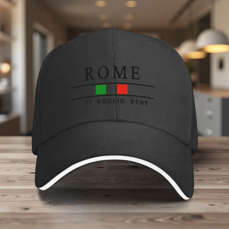 1 Adjustable Sandwich Baseball Cap, Lightweight Printed Women'S Hat with The Word "Rome" Printed on It, "I Love You" Men'S Sun Hat, Ideal Gift for Travel, Parties, And Birthdays