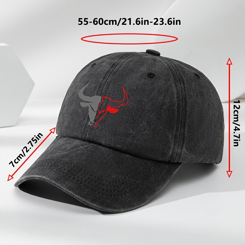 MAKEFGE Vintage Washed Bull Head Baseball Cap - Soft Top, Sweat Absorbent, Breathable, Hat for Outdoor Sports & Casual Wear, Casual Hat | Funky Fashion Accessory | Polyester Fiber Cap