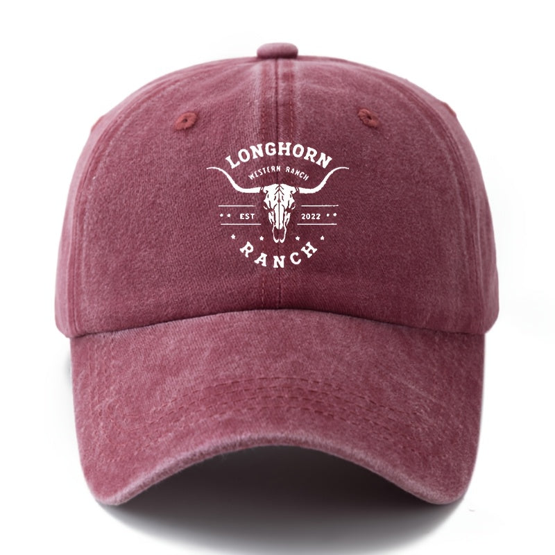 Unisex LONGHORN Printed Retro Baseball Cap with Iconic - Lightweight Curved Brim Trucker Hat Suitable for Outdoor, Travel, Camping, Hip-Hop Style, Machine Washable for Men & Women, Casual Gift for Parties and Daily Wear