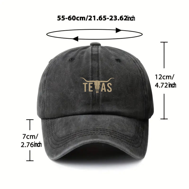 1pc Texas Longhorn Bull & TEXAS Lettering Adjustable Snapback Cap - Lightweight Polyester Trucker Hat for Men & Women, All-Season Outdoor, Camping, Golf, Fishing, Motorcycle, Running - Unisex Cowboy Hat for & Texas Pride, Hand Washable, Breathable Mesh Ba