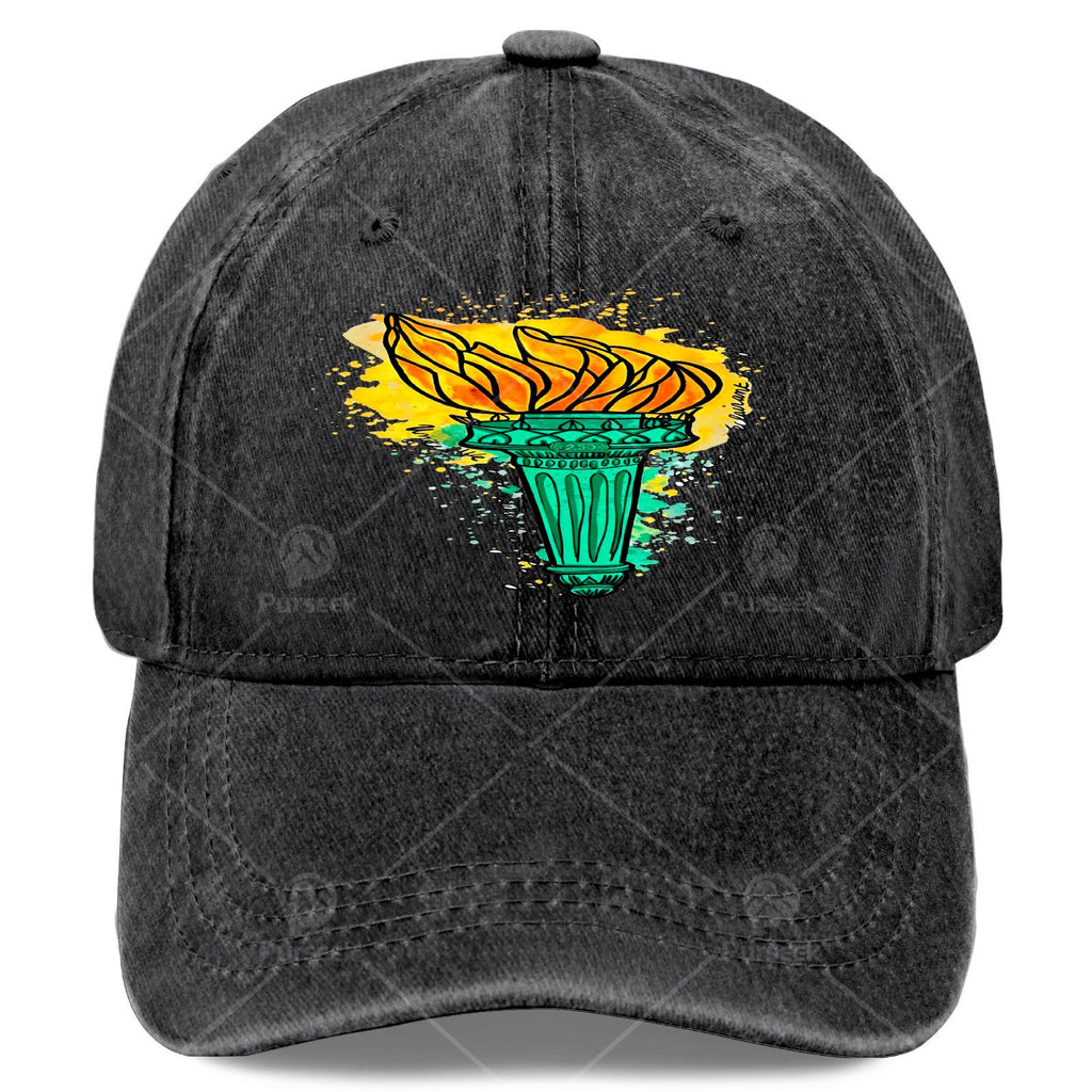 Fire of Liberty USA 250 French Retro Baseball Cap - Vintage Statue of Liberty Torch Print, Unisex Soft Washed Cap with Full Torch, Machine Washable Suitable for Christmas, 4th of, Games, Round-Top Curved Brim for Men & Women