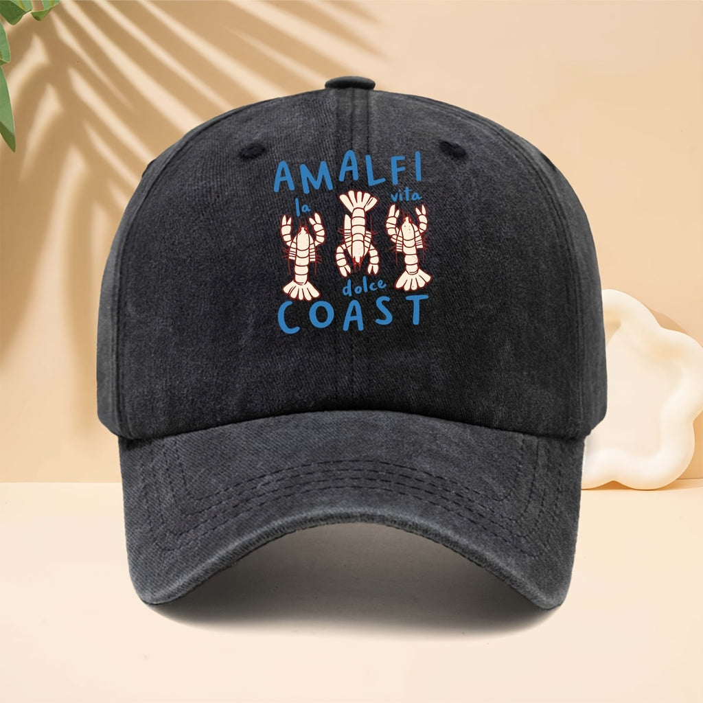 Men' & Women' Amalfi Coast Baseball Cap with La Vita Italian Design - Adjustable Duckbill Trucker Hat, Soft Top Suitable for Travel, Casual Outfits, Parties, Vacations - Unisex for All- Wear, Iconic Amalfi Coast Print