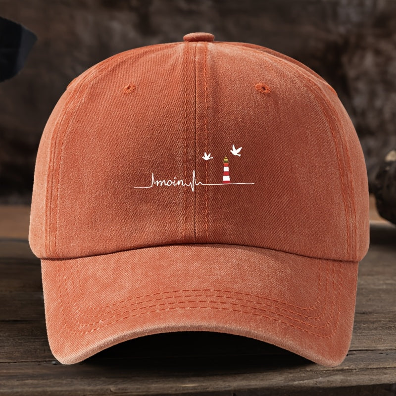 Stylish Sea Eagle Lighthouse Print Baseball Cap - All-Weather Polyester Suitable for Outdoor, Fishing,, Machine Washable, Unisex Hat with Lighthouse