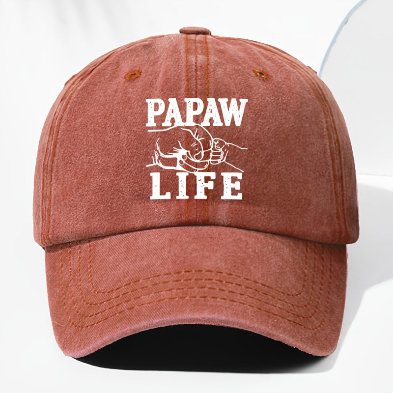 Unisex "PAPAW LIFE" Letter Print Washed Vintage Baseball Cap, Fashionable Sun Outdoor Hat for Men and Women, Adjustable Fit Trucker Hat Suitable for All Seasons and Daily Wear