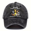 Cute Hippie Curved Brim Baseball Cap with Sweet Dog Print, Casual Outdoor Sports Sun Protection Hat, Adjustable Buckle Closure, Hand Wash Only, Four Seasons