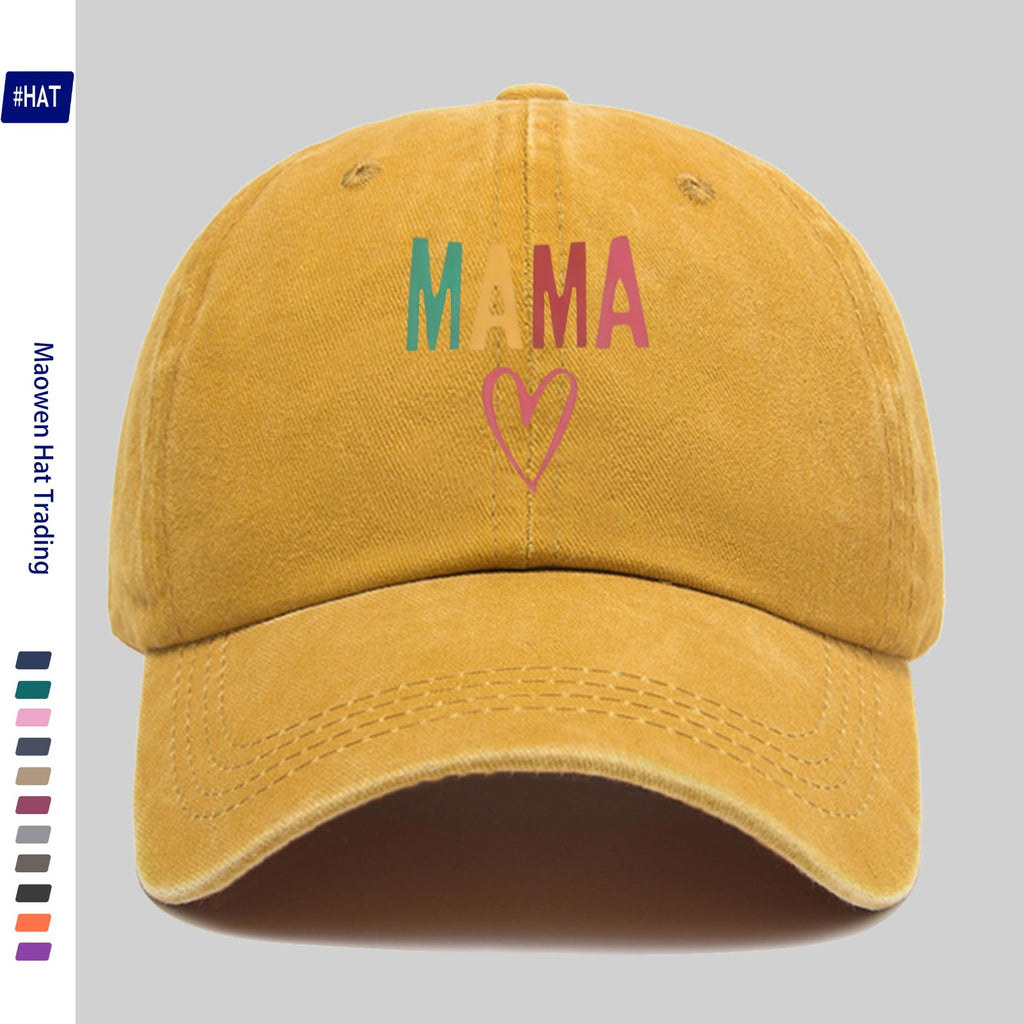1 Vintage Washed Distressed Baseball Cap, Featuring a Fashionable and Minimalist Aesthetic, Unisex Cap with Multi-color MAMA Heart-shaped Print Design, Adjustable Size, Trendy Street Style, Trucker Dad Hat, Suitable for Outdoor Fishing, Hunting, And
