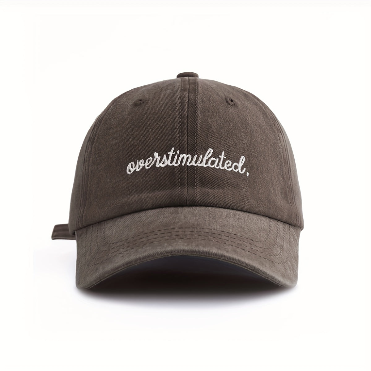 Overstimulated Embroidered Letter Women's Washed Baseball Cap, Fashionable Outdoor Retro Street Urban Style Unisex Baseball Cap Curved Brim Dad Hat Sun Hat Suitable for Vacation Beach Travel Cycling