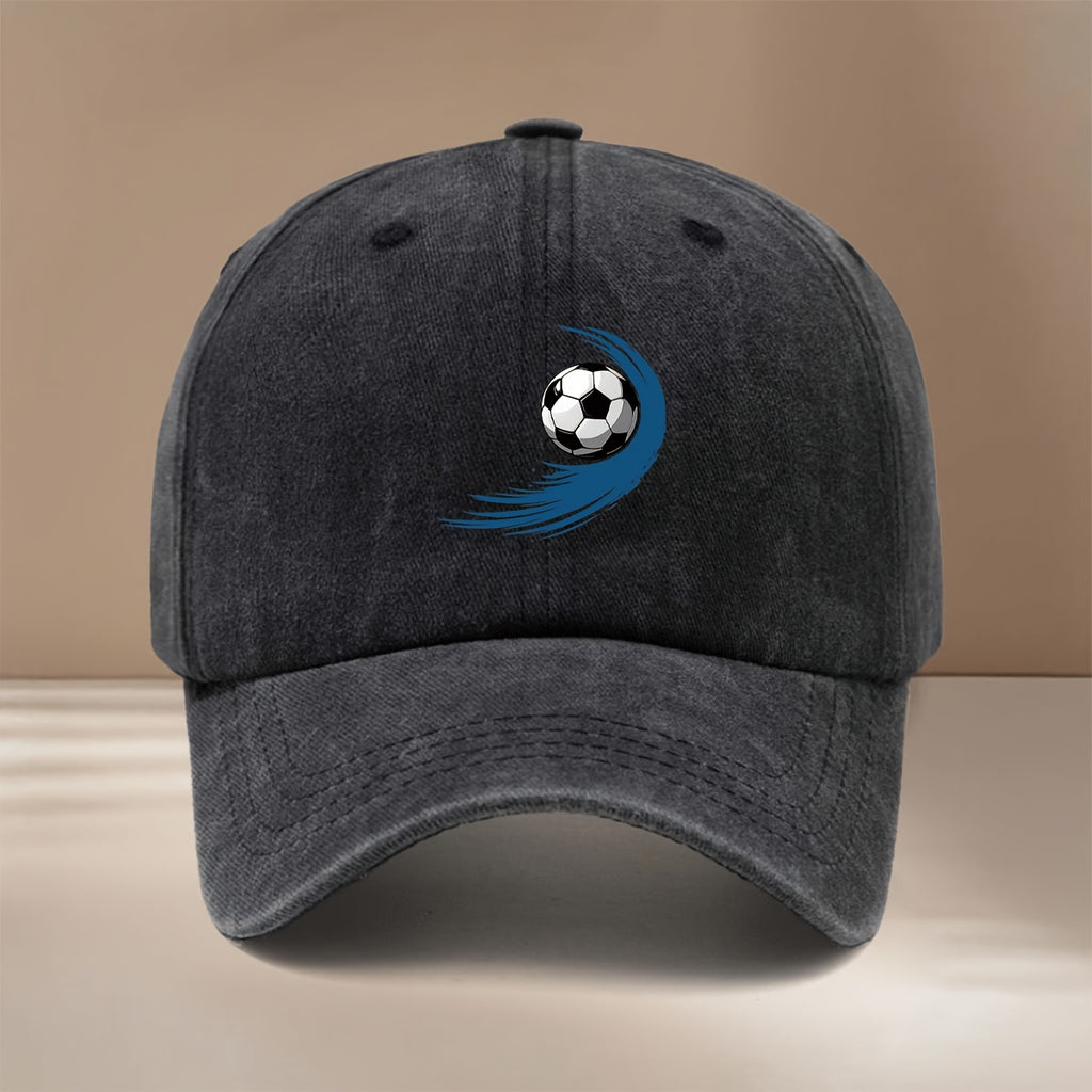 This Is a Baseball Cap with a Football Pattern Featuring Blue Swirling Lines. It's a Unisex, Adjustable-size Casual Hat Suitable for All Seasons. The Trendy, Lightweight Snapback Is Perfect for Outdoor Sports, Gatherings, Camping, and as a  Fashion