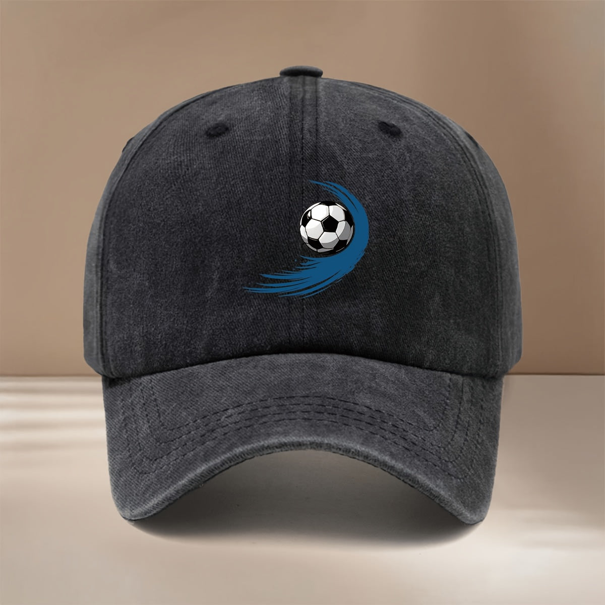 This Is a Baseball Cap with a Football Pattern Featuring Blue Swirling Lines. It's a Unisex, Adjustable-size Casual Hat Suitable for All Seasons. The Trendy, Lightweight Snapback Is Perfect for Outdoor Sports, Gatherings, Camping, and as a  Fashion